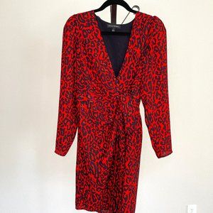 Banana Republic Red & Black Leopard Print Long Sleeve Wrap Dress